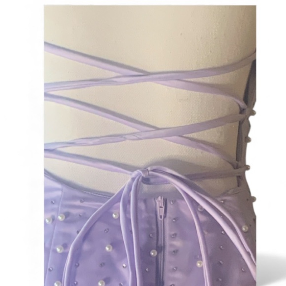 Violet size5/6 Strappy One Shoulder Pearl Rhinestone Embellished Gown Lilac NWT - Picture 9 of 12